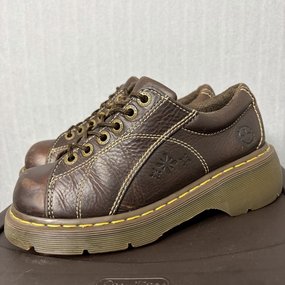 VTG Dr Martens Shoe Womens Sz 7 Brown Chunky Y2K Platform Daisy Leather 12283